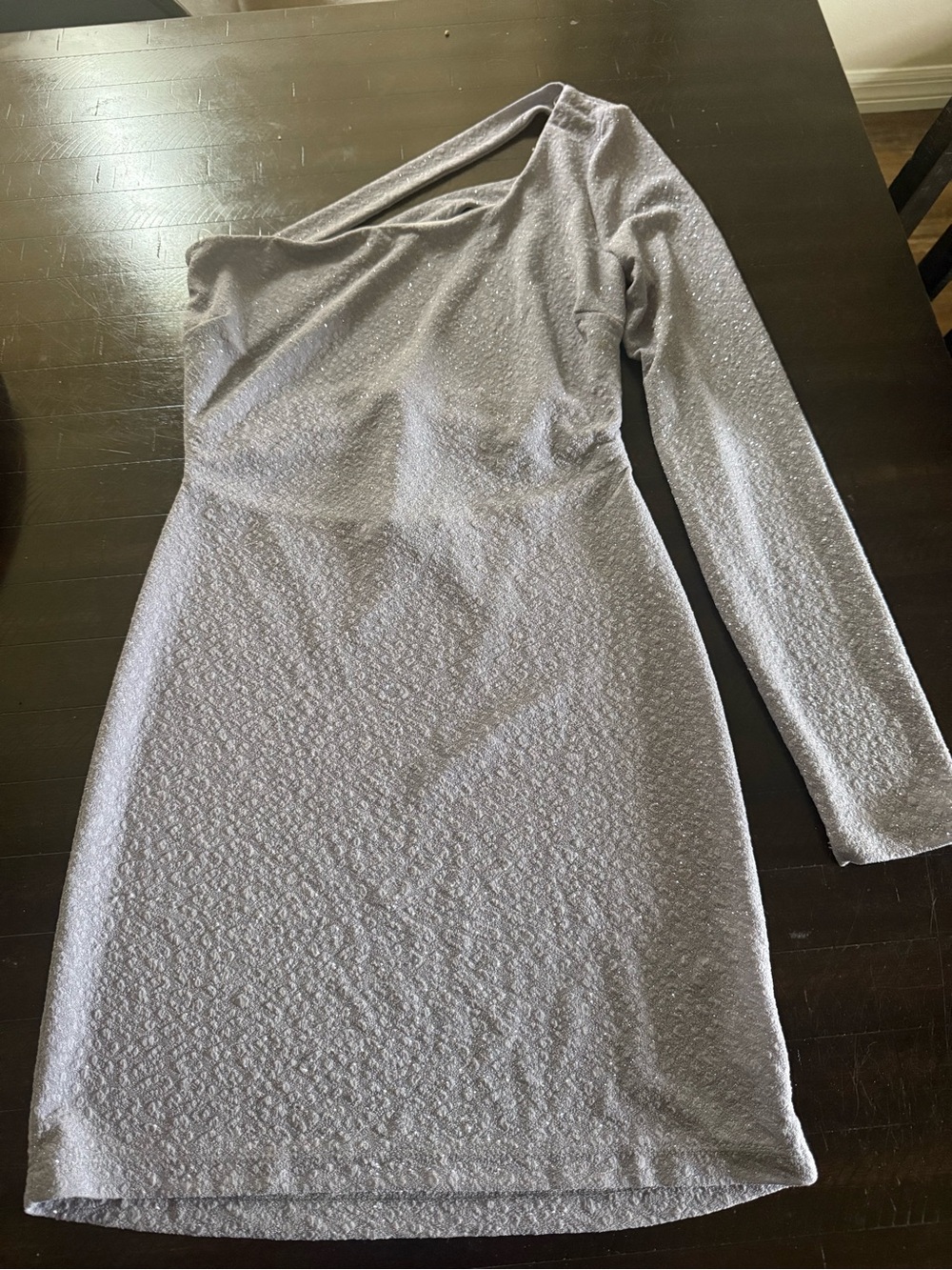 Windsor One-Shoulder Long Sleeve Dress in Silver.